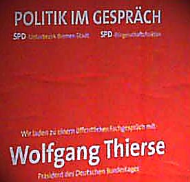 Politik im Gespräch mit Wolfgang Thierse.In der Kunsthalle Bremen (die überwiegend von privater Hand finanziert wurde) diskutierten unter musikalischer Begleitung der deutschen Kammerphilharmonie Bremen ) Politiker und Bremer Prominente, darunter auch Bernd Hockemeyer, ehem. Präsident der Handelskammer Bremen und Ehrenbürger der Stadt Bremen.